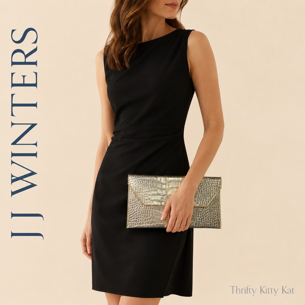 JJ Winters Nikki Clutch Envelope Croc Embossed Platinum Metallic Gold Silver NWT